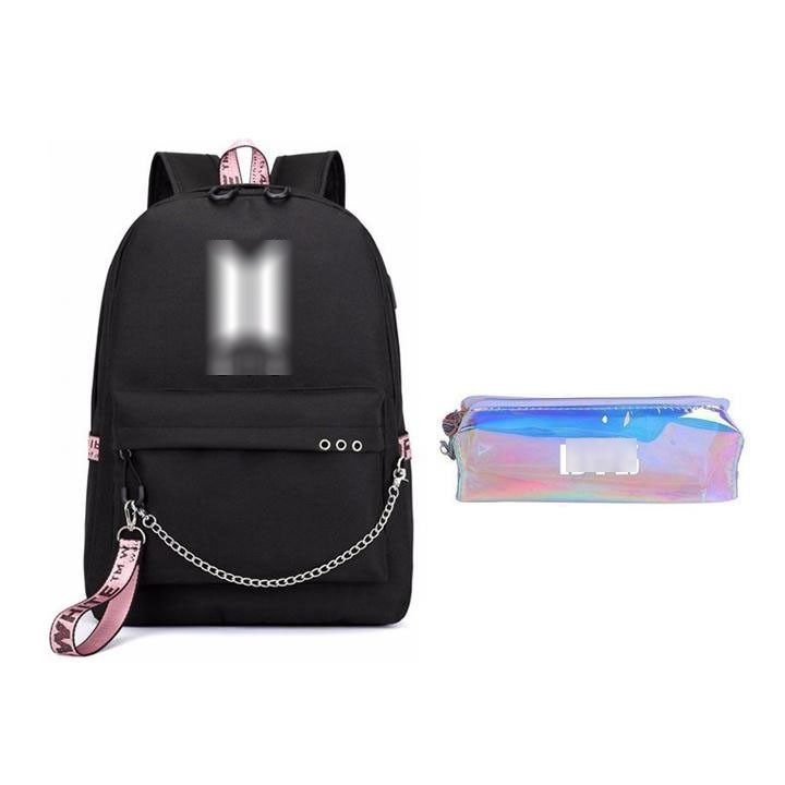 (M100) Combo 2 món gồm balo BTS đen thông minh kèm 1 hộp bút hologram xinh xắn