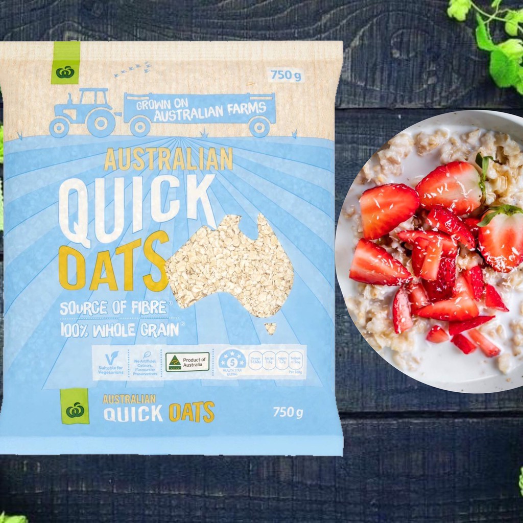 Yến mạch hàng nội địa úc Woolworths Australian 750g Quick Oats Cán Nhỏ - Yến mạch úc