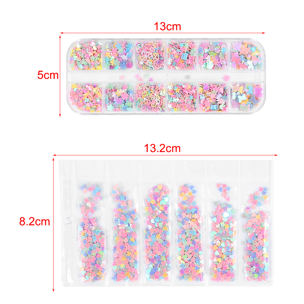 [Hàng mới về] Hộp kim tuyến hình tráI tim/ bướm 3D trang trí móng tay nghệ thuật