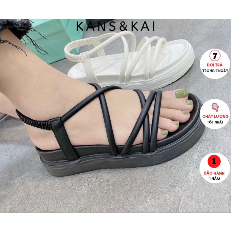 Sandal phối quai trơn KANS & KAI, sandal nữ cao 4cm siêu tôn dáng