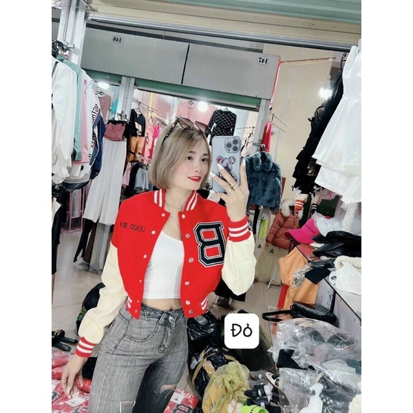 Áo khoác nỉ croptop thêu chữ - Bomber croptop thêu chữ B