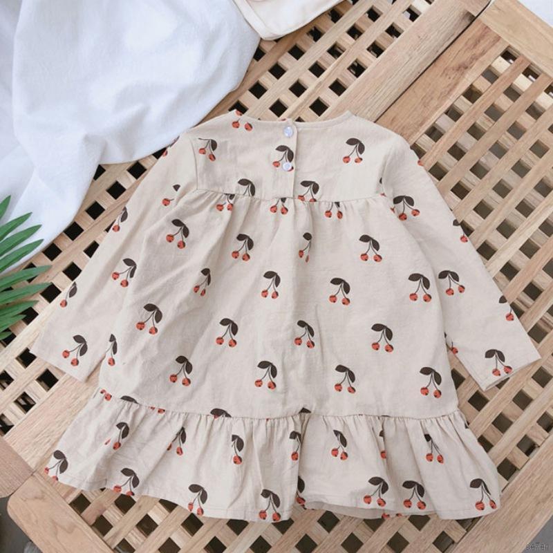 Đầm Công Chúa Tay Dài Hoạ Tiết Quả Anh Đào Cho Bé Gái 1-6 Tuổi