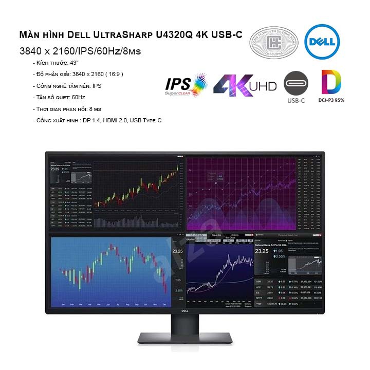 Màn hình Dell UltraSharp U4320Q 4K USB-C (3840 x 2160/IPS/60Hz/8 ms) - Hàng Chính Hãng