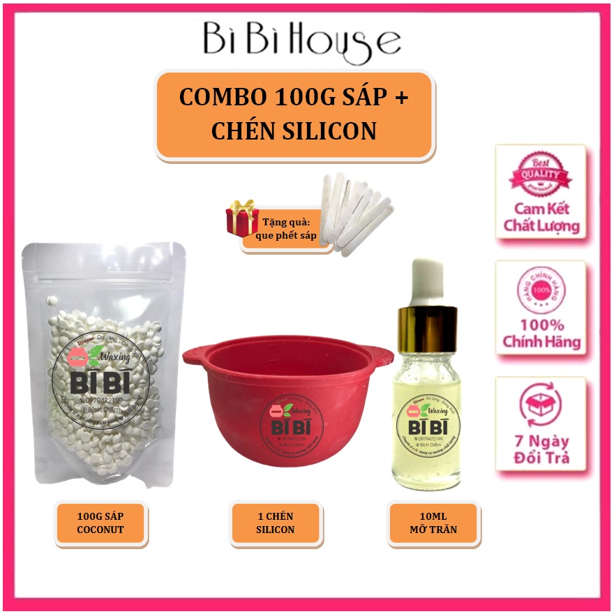 Combo 100g Sáp wax lông Hard wax beans+ chén silicon + Tặng kèm mỡ trăn +BÔng tẩy trang -Bì Bì waxing -bibiwaxing
