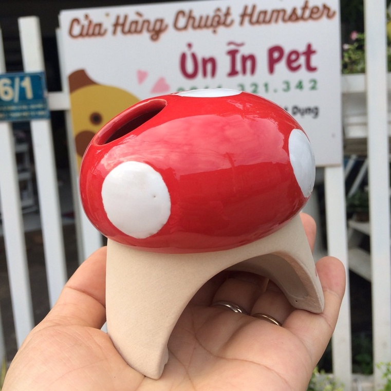 Nhà ngủ sứ hamster NẤM BI ĐỎ siêu mát, dễ thương