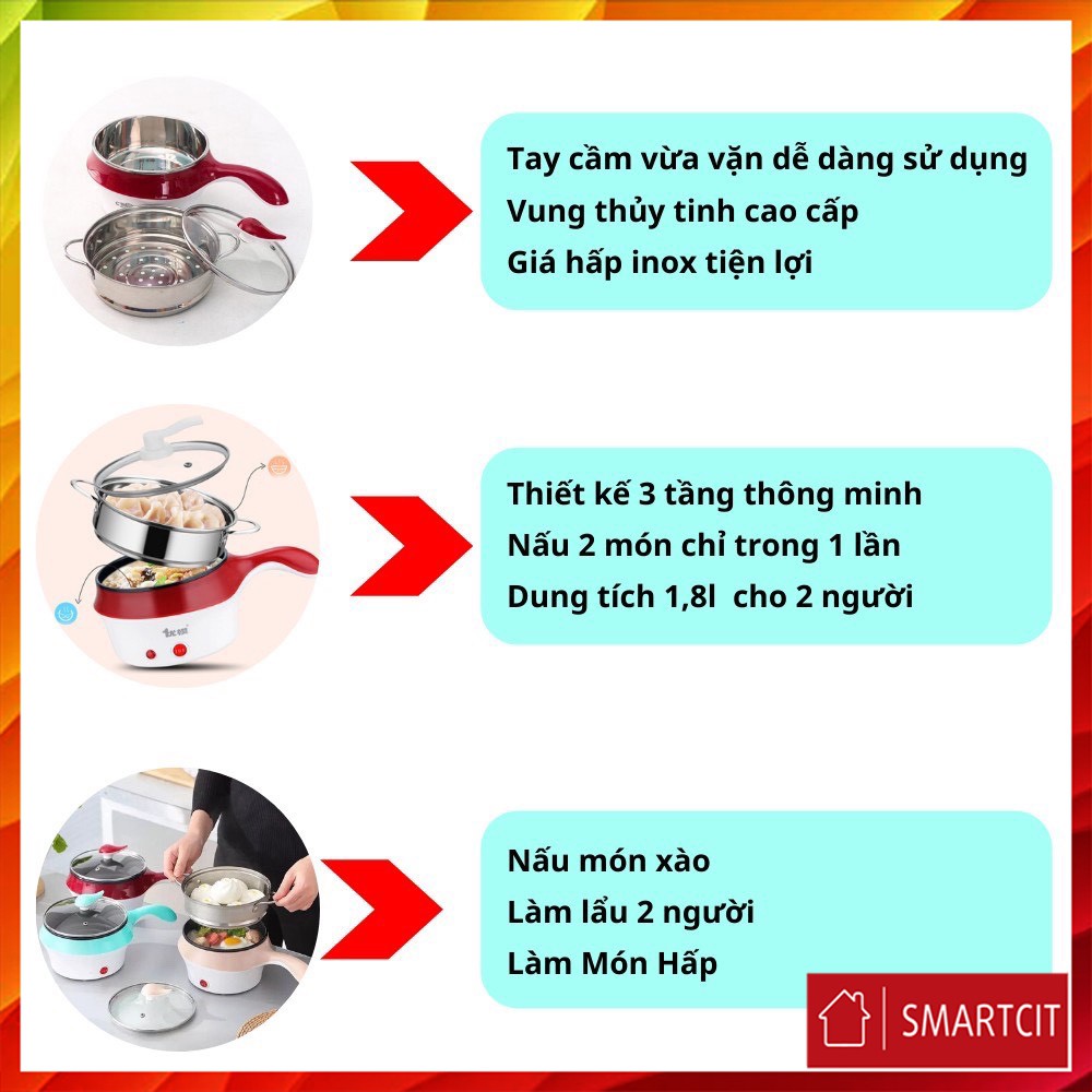 Nồi Lẩu Điện Đa Năng Kèm Giá Hấp Có Tay Cầm Tiện Dụng 18cm, Nồi Lẩu Hấp Mini 2 Tầng Cao Cấp - FREESHIP