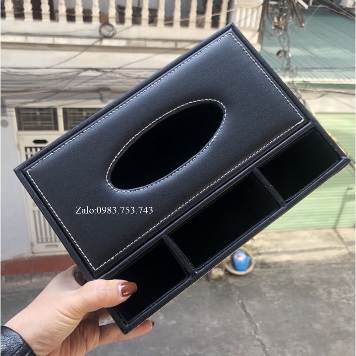 Hộp đựng giấy ăn bằng da kèm khay cao cấp, hộp đựng giấy đa năng trên ô tô, đựng đồ dùng tiện lợi