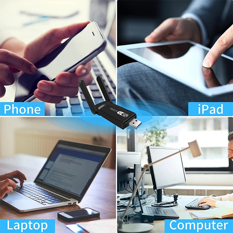 Đầu chuyển đổi dongle thẻ mạng wifi không dây AC 1300Mbps 5.8G/ 2.4G LAN USB 3.0 bluetooth 4.2 802.11ac cho laptop
