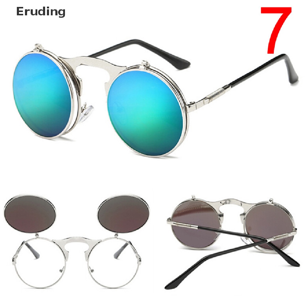 [Eruding] Fashion Retro Vintage Gothic Round Flip Up Sunglasses Steampunk Glasses New Hot Sale