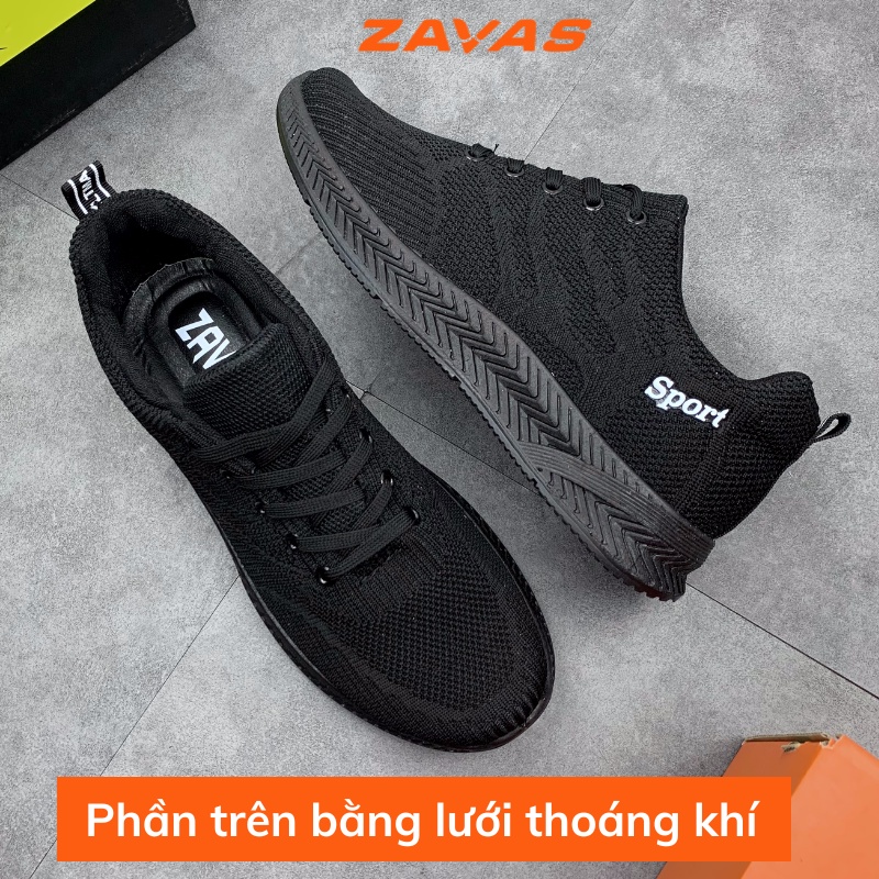 Giày thể thao nam màu đen ZAVAS phong cách sneaker đế cao su đúc công nghệ ép nhiệt êm nhẹ lưới flynit thoáng khí_S355
