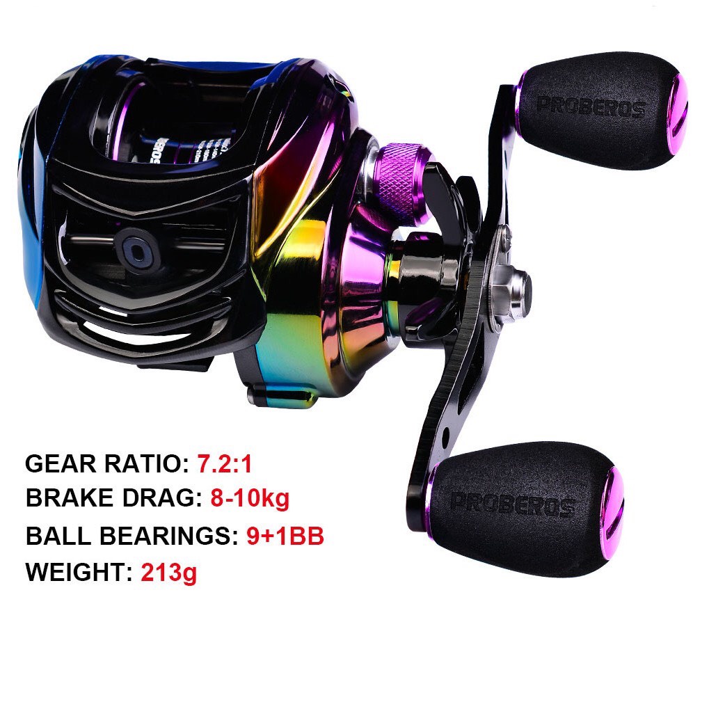 Máy Ngang Câu Lure Proberos Màu Ánh Tím Titan - Có máy tay quay trái và phải