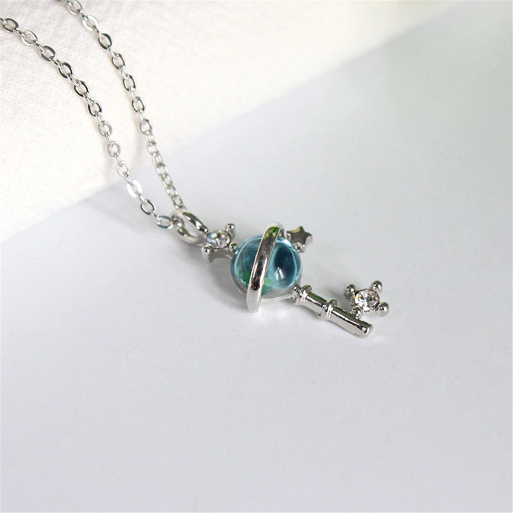 Fashion Blue Glass Fantasy Planet Aurora Planet Pendant Necklace Women Girl jewelry