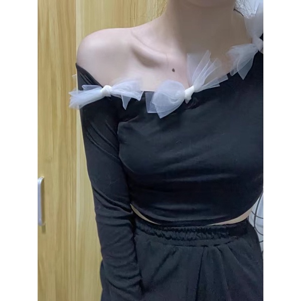 Áo trễ vai nữ nơ phong cách tiểu thư
