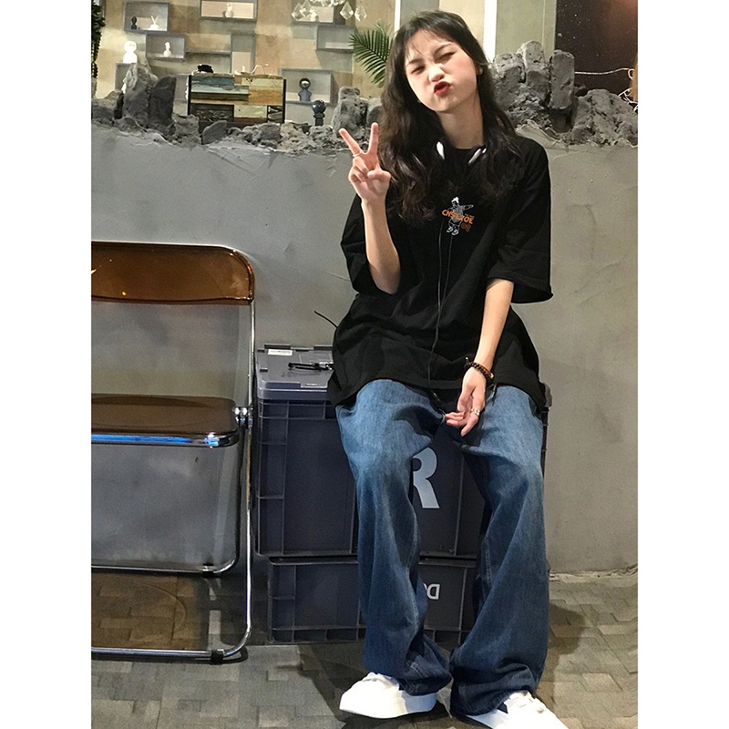 Áo thun thể thao Xiaozhainv tay ngắn dáng rộng in hoạt hình thời trang mùa hè cho nữ