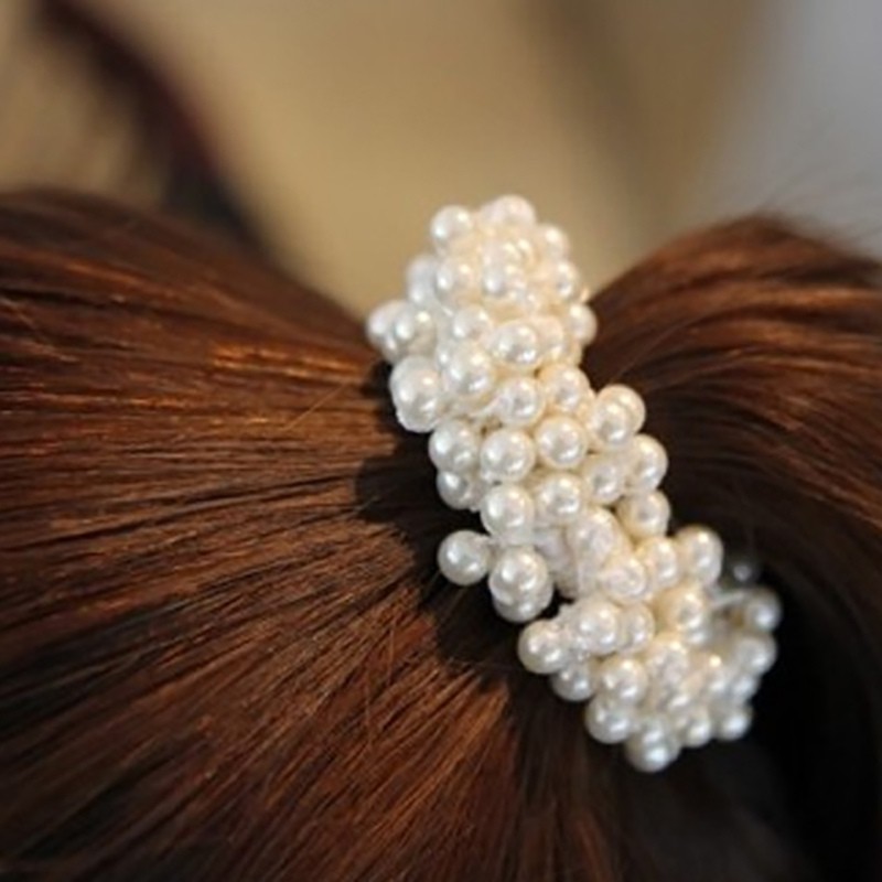 Women Girl Multi-layer Elastic Pearl Ponytail Holder