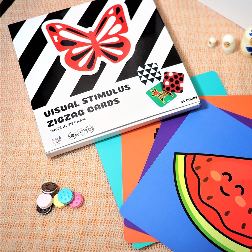 Set 3 bộ thẻ kích thích thị giác cho bé sơ sinh dạng zigzag & flashcard Lalala baby