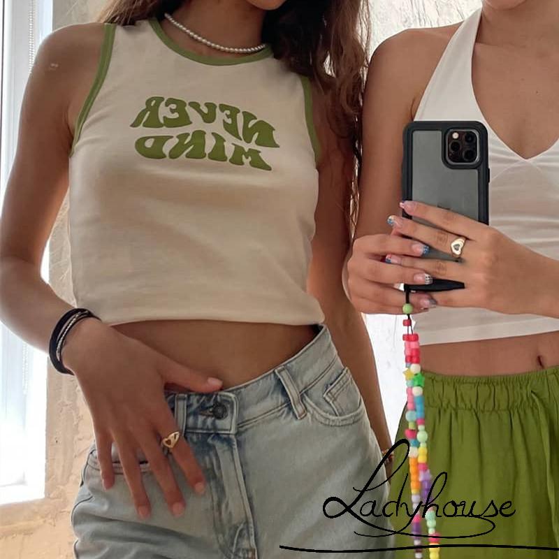 Áo Sát Nách Cổ Tròn In Chữ Cá Tính Cho Nữ