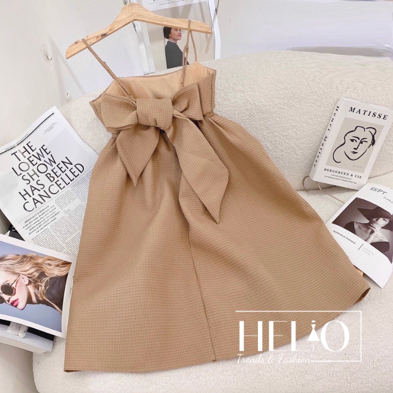 Đầm babydoll 2 dây nơ lưng _ Nude _HE279