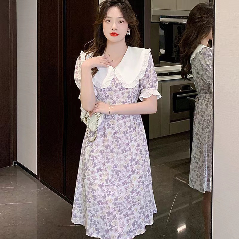 Đầm IELGY dáng chữ A cổ chữ V in hoa phong cách Hàn Quốc tùy chọn màu sắc dành cho nữ