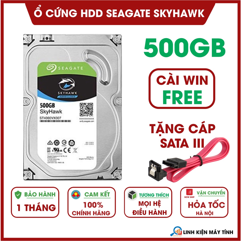 Ổ cứng HDD Seagate Skyhawk 500GB - Mới 99% - Tặng cáp sata 3 - Bảo hành 1 tháng !!!