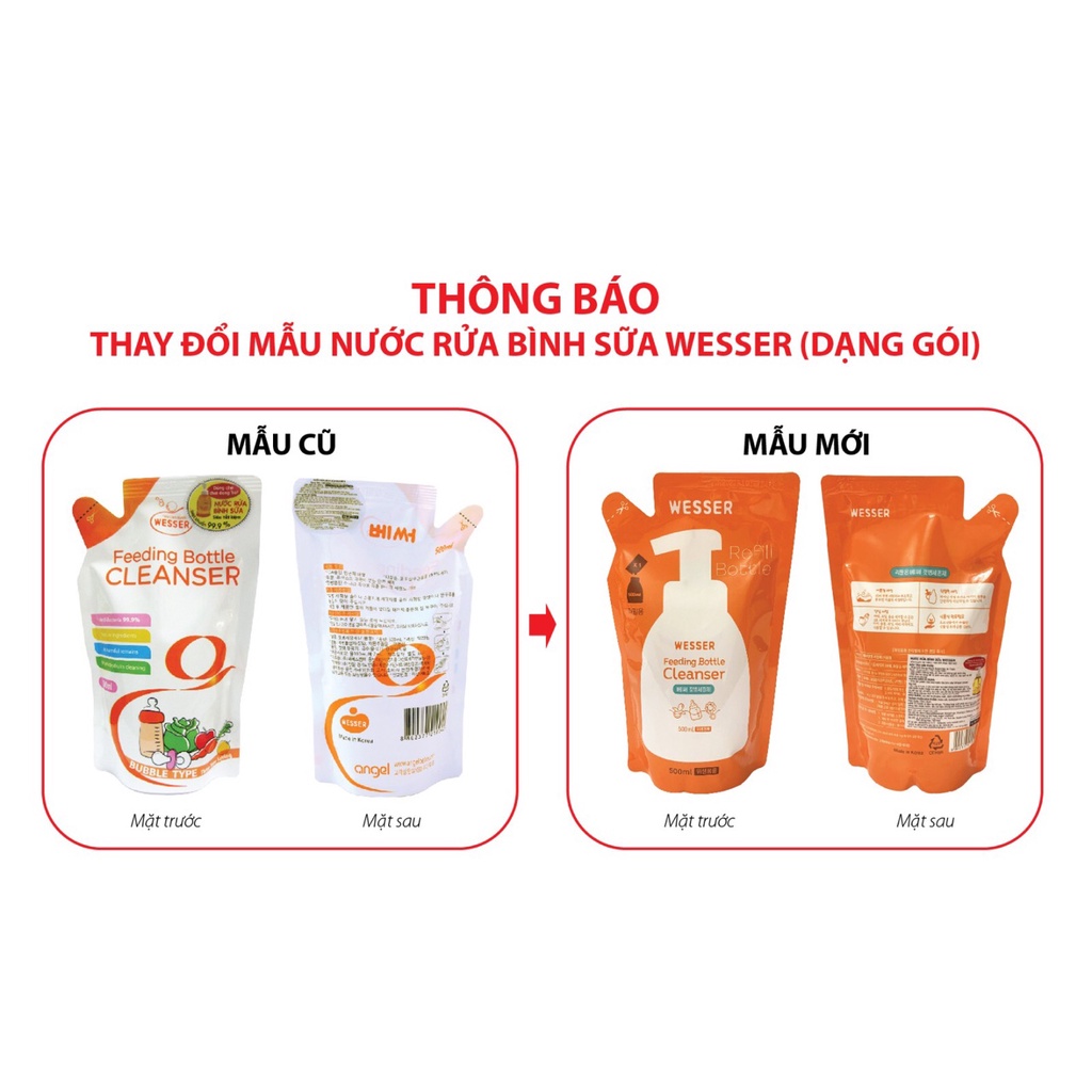 Nước Rửa Bình Sữa Wesser Chai/Gói 500ml - nước rửa trái cây rau quả Hàn Quốc