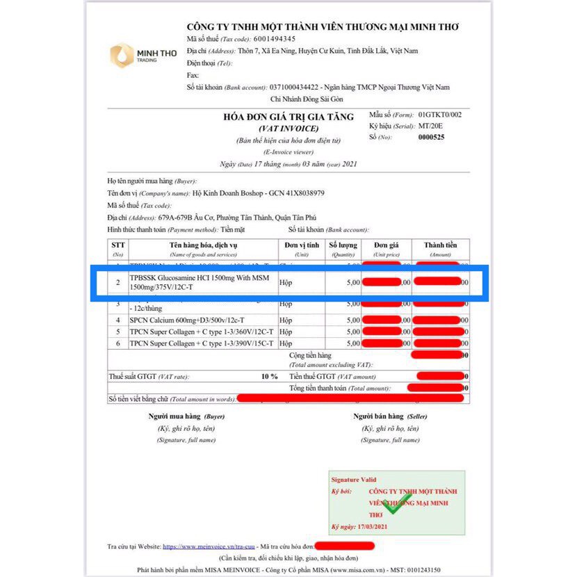 Viên Uống Bổ Khớp Kirkland Glucosamine HCL MSM 1500mg 375 Viên