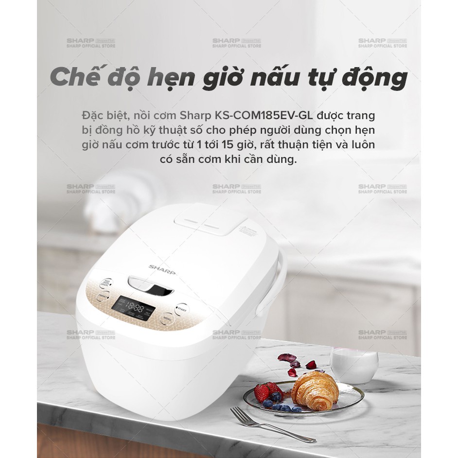 [Mã ELMALL10 giảm 10% đơn 500K] Nồi Cơm Điện Tử Sharp KS-COM186EV-GL - (1.8L) Hàng Chính Hãng