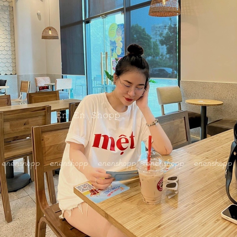 Áo phông in chữ MỆT hothit phông tay lỡ dáng thụng vanmiushop