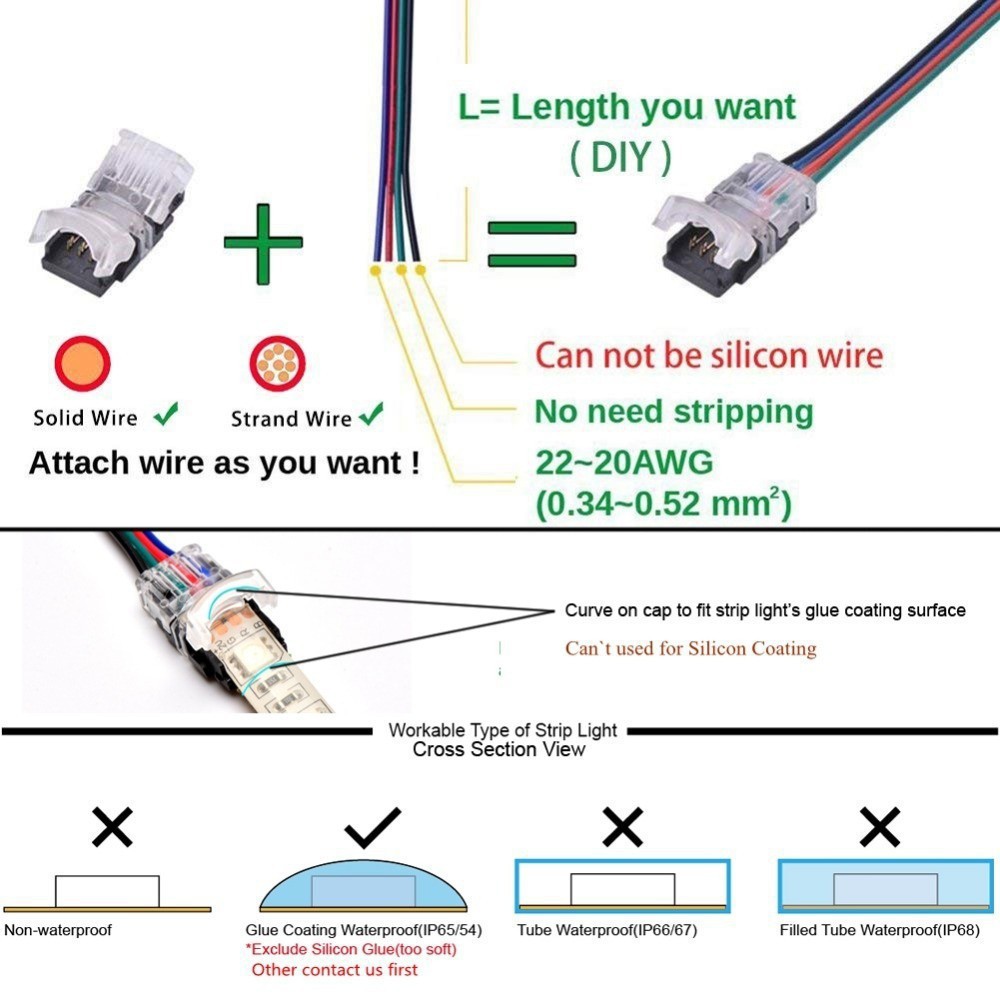 Đầu Nối Dây Đèn LED 2Pin 3Pin 4Pin 5Pin RGBW 3528 5050