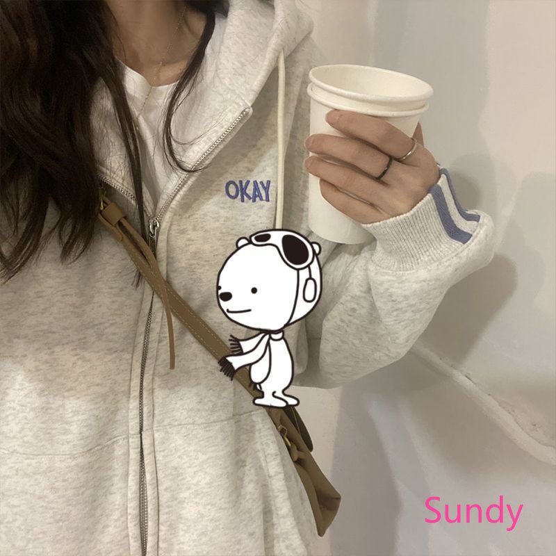 Áo Khoác Hoodie Dáng Rộng Phối Khóa Kéo Thời Trang Mùa Thu Phong Cách Hàn Quốc Cho Nữ