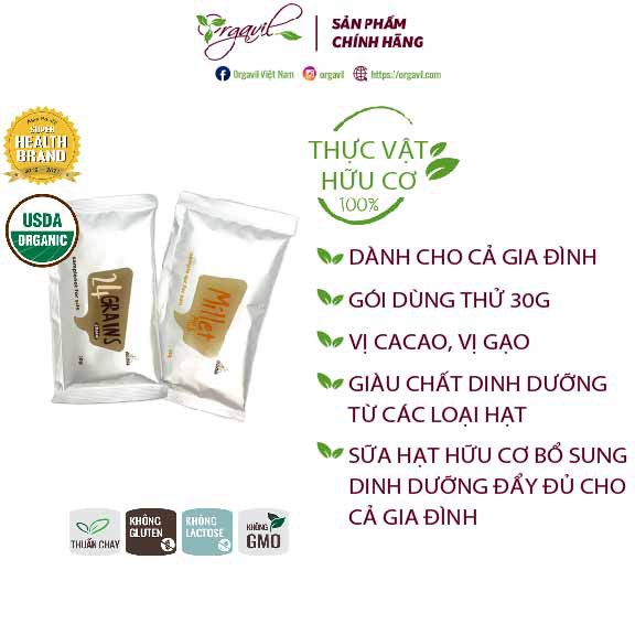 Sữa Hạt Hữu Cơ Millet &amp; 24 Grains Gói 30g - Sữa Hạt Dinh Dưỡng, Ngũ Cốc Dinh Dưỡng - Orgavil