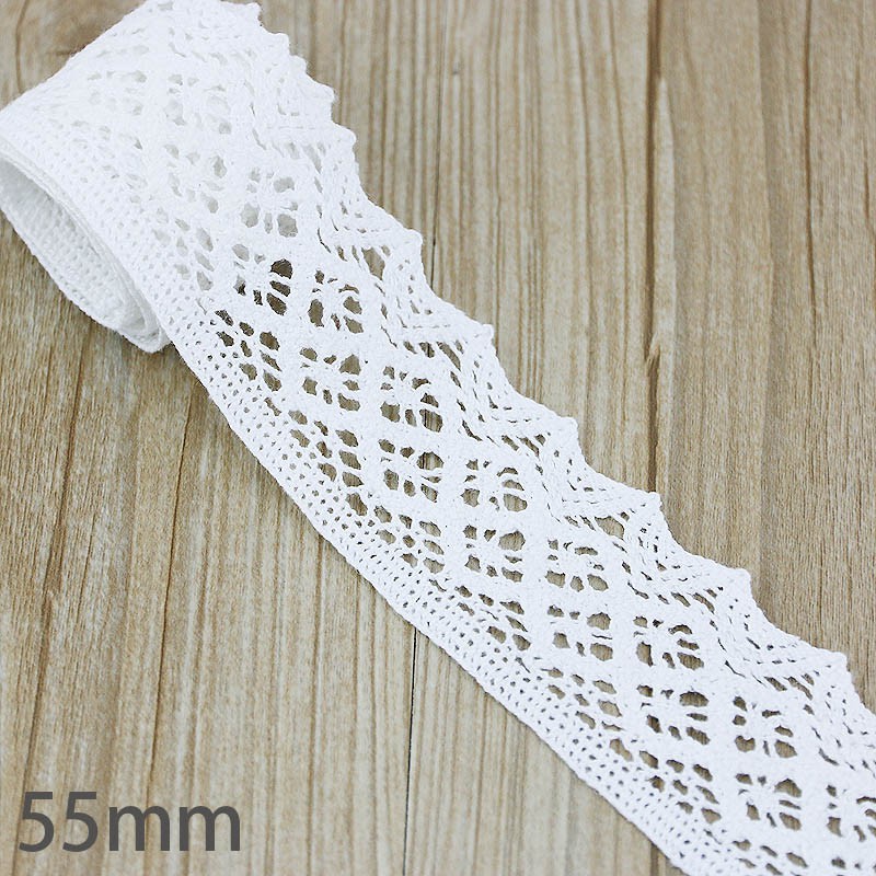 Cuộn Dây Cotton Ren Trắng Thêu Trang Trí Thủ Công Dài 5m