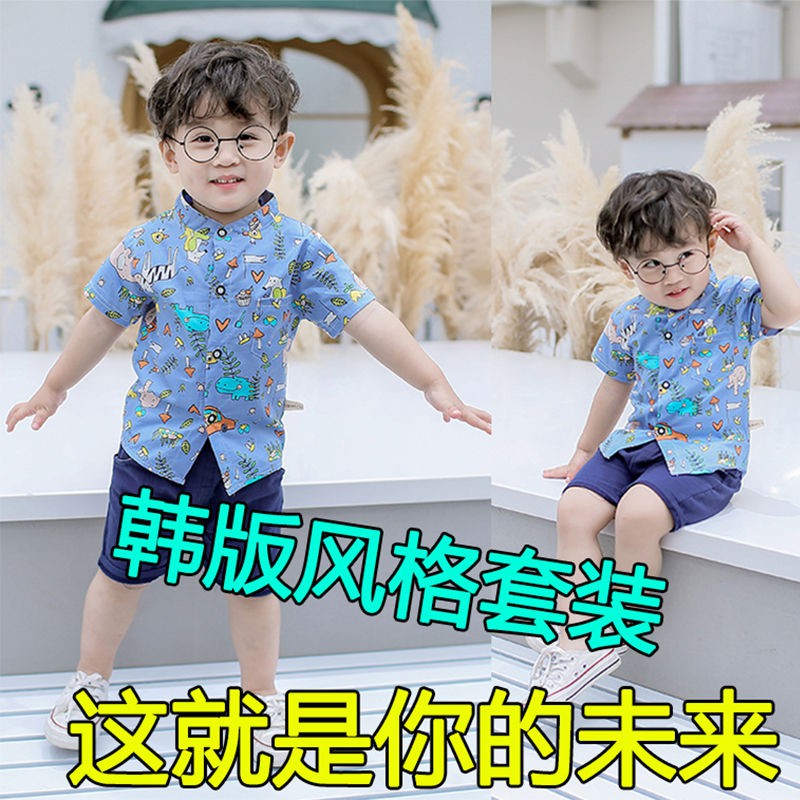 ✽Bộ đồ mùa hè cho bé 2020 áo sơ mi ngắn tay mới đẹp trai 1-5 tuổi hai mảnh đi chơi của trẻ em <