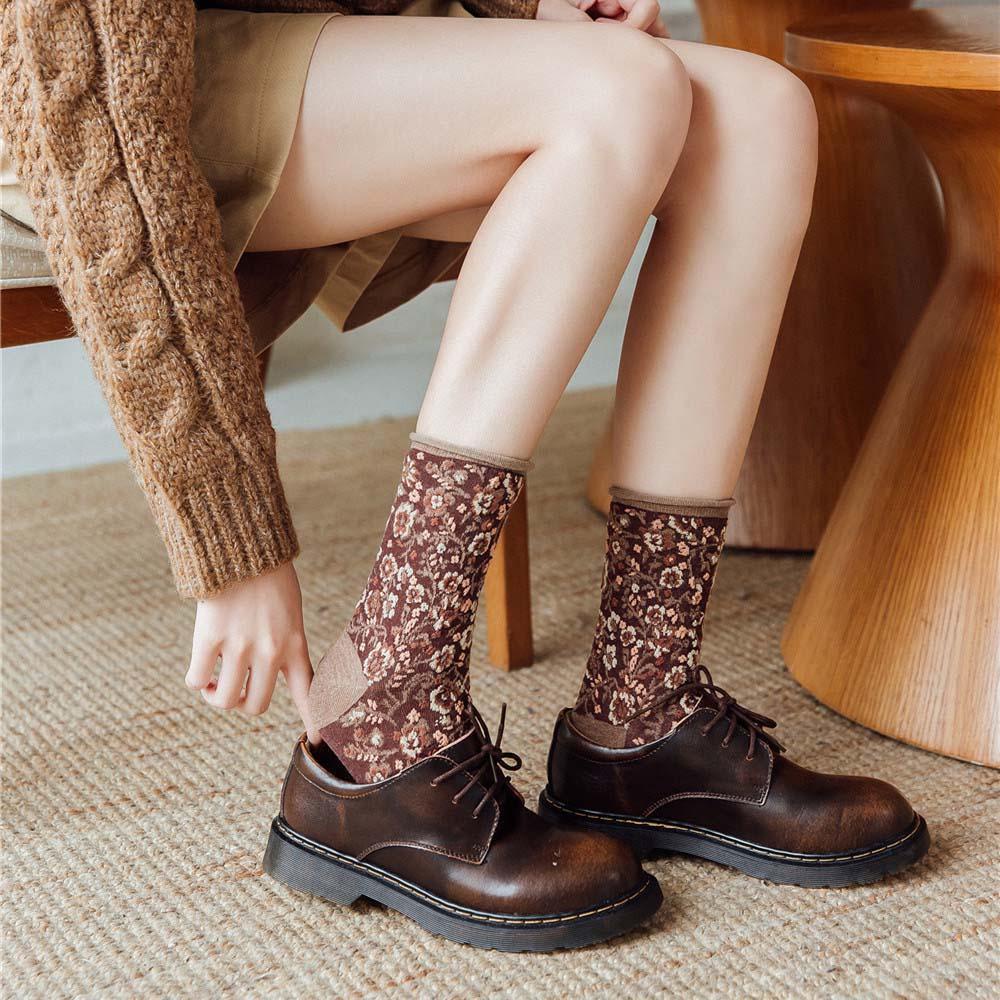 AROMA Đôi Vớ Cotton Thêu Hoa Phong Cách Hàn Quốc Thời Trang Cho Nữ