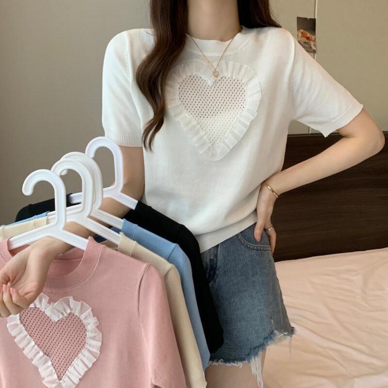 Áo Thun Dệt Kim Tay Ngắn Cổ Tròn Dáng Rộng Thời Trang Mùa Hè Cho Nữ