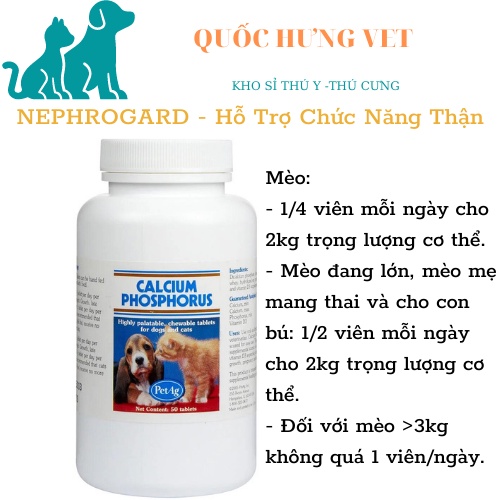 CANXI PHỐT PHO PETAG CHẮC XƯƠNG CHÓ MÈO  - Calcium Phosphorus 50 viên - QUỐC HƯNG VET