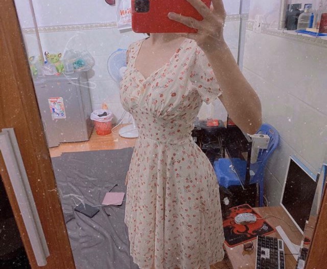 Đầm hoa nhí xòe họa tiết hoa yêu lắm duyên dáng Hàn Quốc xinh xắn
