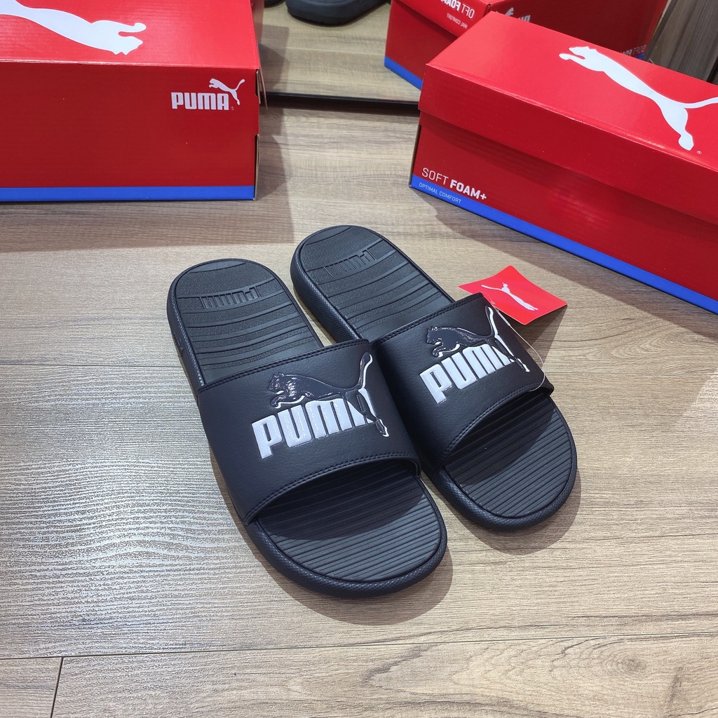 [CHÍNH HÃNG] Dép quai ngang PUMA Cool Cat màu Đen logo Trong Suốt - CODE: 383441 01
