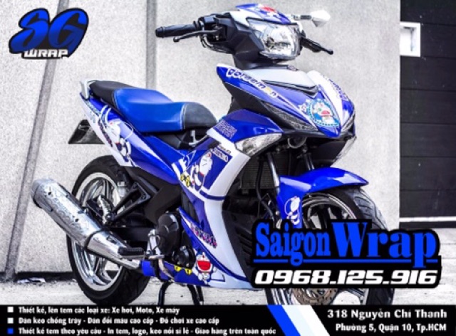 Tem che Exciter 150 DORAEMON Trắng-Xanh