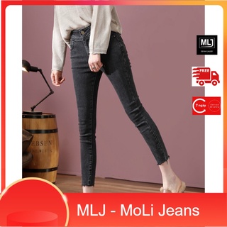 [SIZE ĐẠI 50kg~95kg] Quần jean dài 9 tấc tua lai, lưng cao màu xám lông chuột 3134