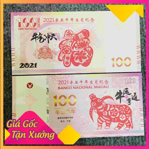 Tiền 100 Dola Macao hình con trâu 2021 dùng làm quà tặng, tiền lì xì dịp năm mới