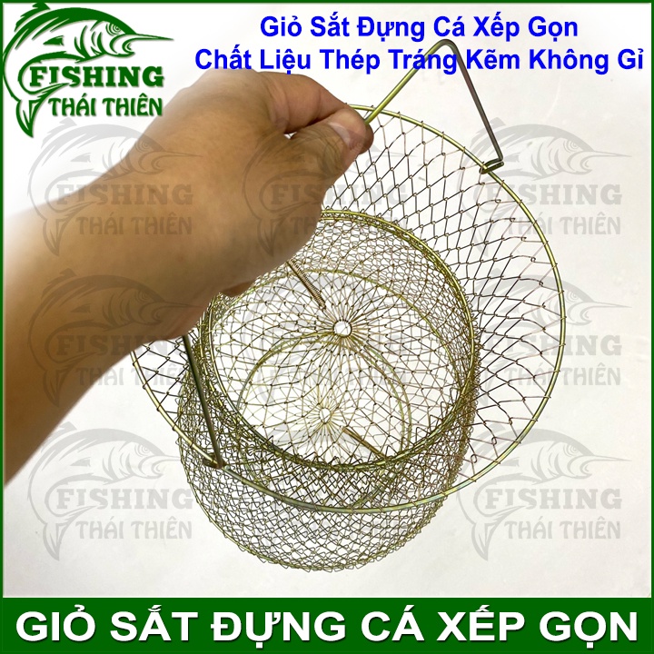 Giỏ Rọng Sắt Đựng Cá Xếp Gọn Chất Liệu Thép Tráng Kẽm Không Gỉ Sét Lưới Độ Rộng 1cm Siêu Bền