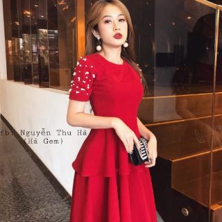 Đầm 2 tầng tay đính cườm