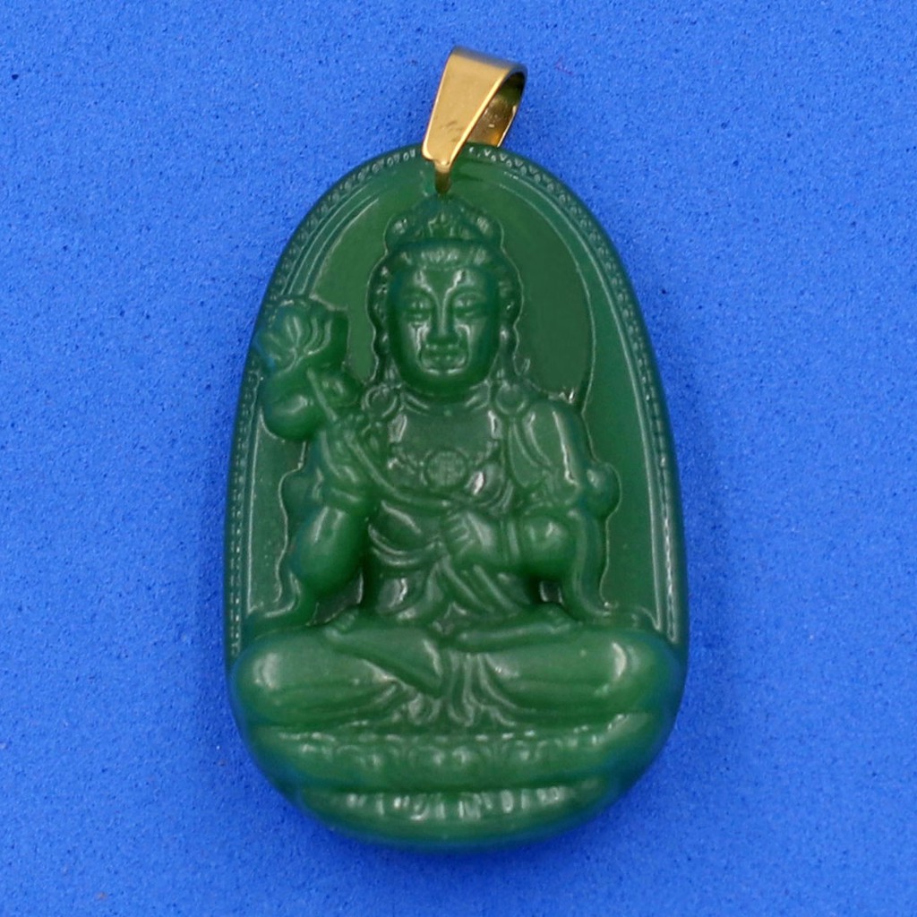 Mặt dây chuyền Đại Thế Chí Bồ Tát đá tự nhiên xanh 3.6cm - Phật bản mệnh tuổi Ngọ - Mặt size nhỏ - Tặng kèm móc inox