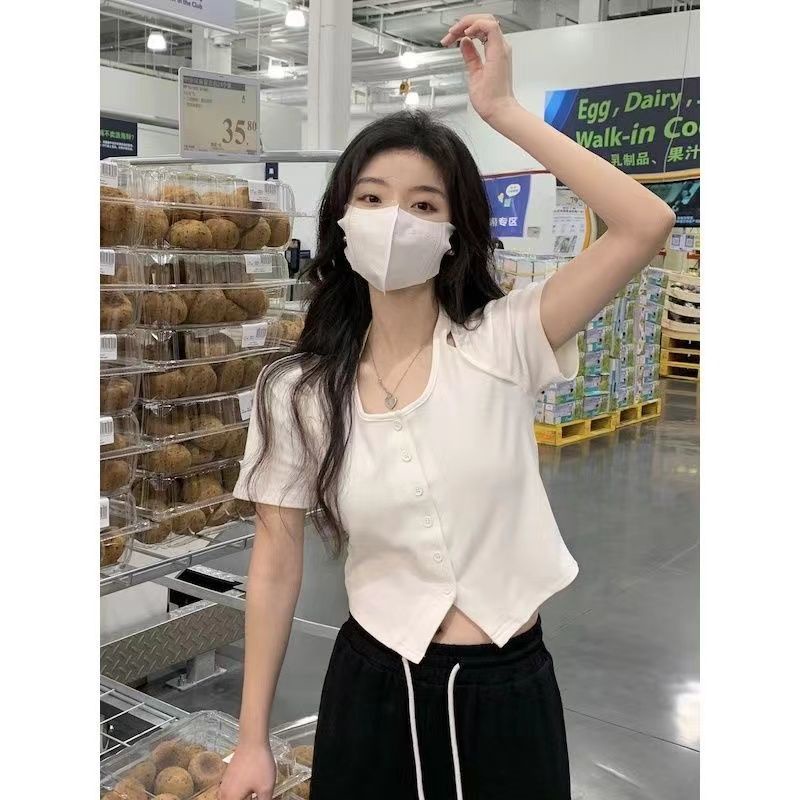 Áo kiểu COZOKC ngắn tay trễ vai ôm dáng gợi cảm dành cho nữ