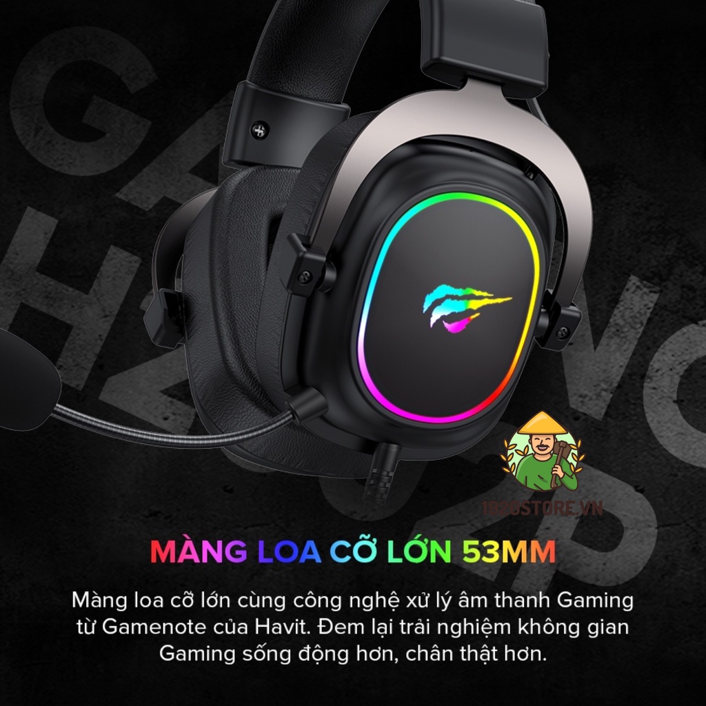 Tai Nghe Gaming Headphone HAVIT H2002P, Driver 53mm, Đèn RGB 36 Màu, Giả Lập 7.1 - Chính Hãng BH 12T