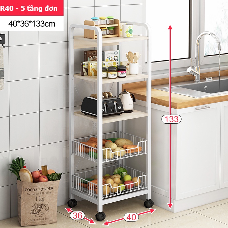 Kệ để lò vi sóng 3,4,5 tầng khung thép sơn tĩnh điện, kệ bếp đa năng chứa gia vị rau củ có bánh xe di chuyển thông minh