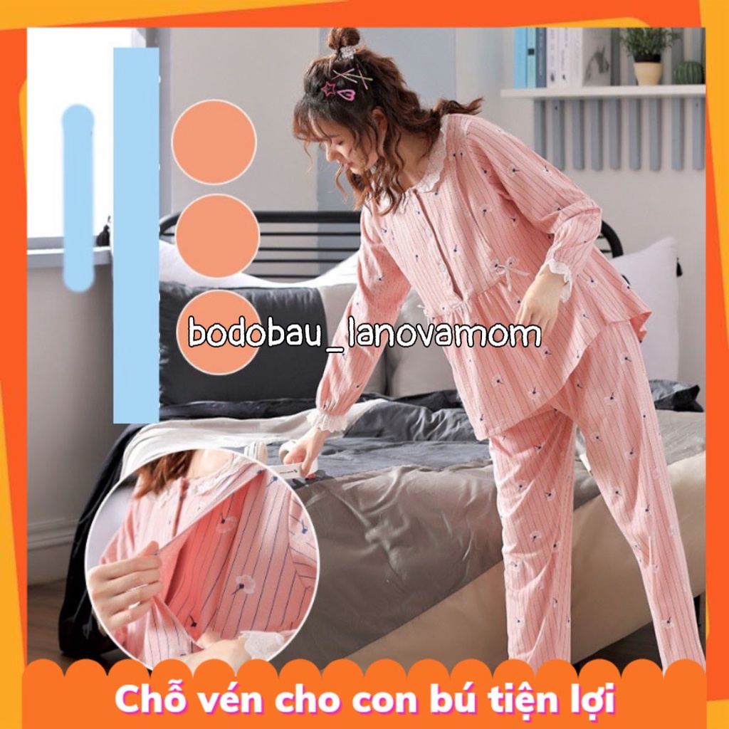 Bộ đồ bầu và sau sinh CỔ BÈO IN HOA CÚC chất cotton thoải mái siêu yêu BD920