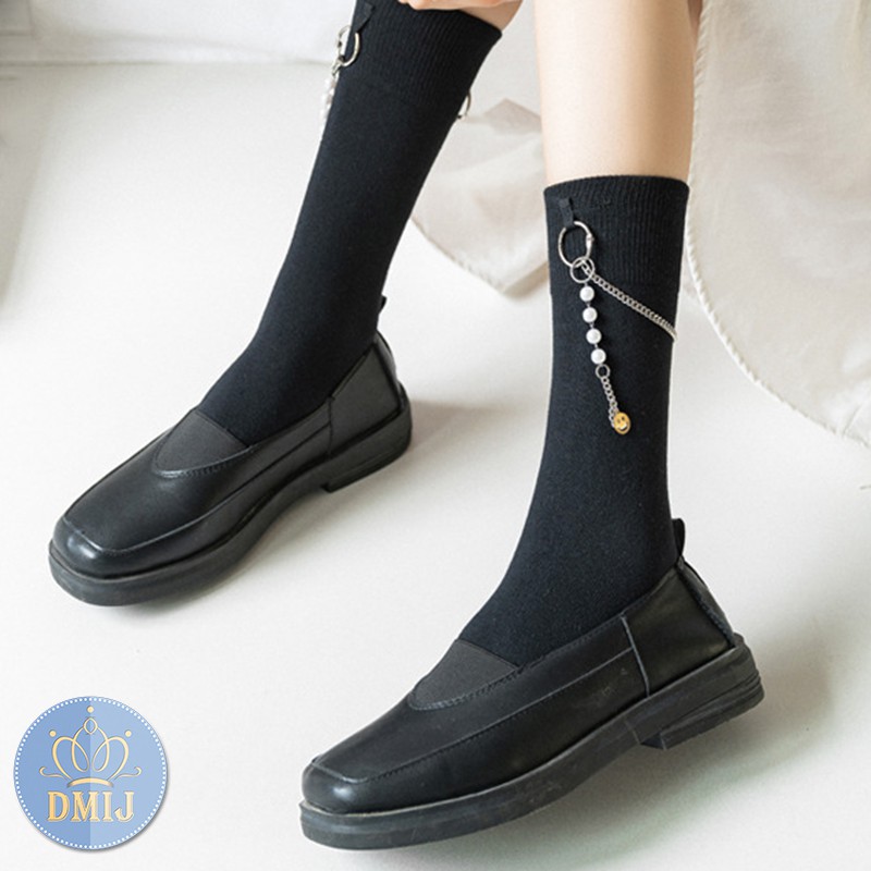 Tất nữ cổ cao đính kèm ngọc + sticker phong cách cá tính
