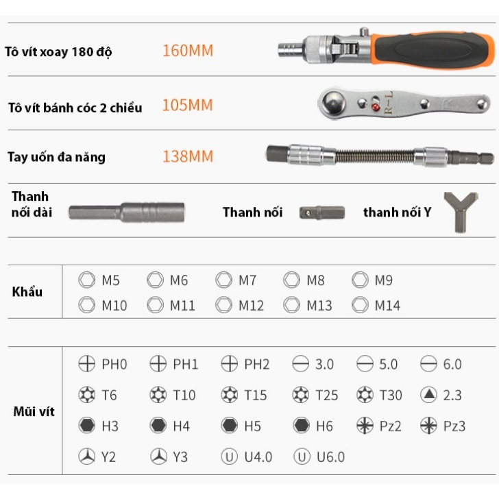 Bộ vặn vít đa năng hàng nhật , 38 chi tiết , xoay góc 180 độ